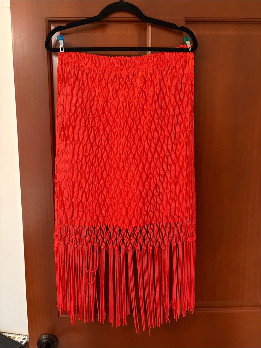 AllSaints Red Macramé Fringe Midi Skirt - Picture 2 of 4